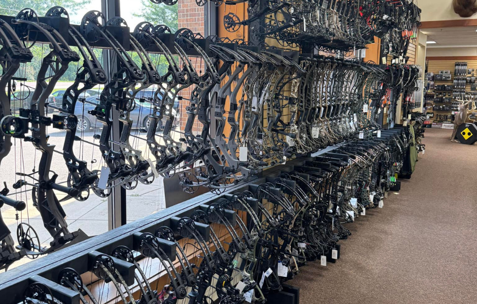Wall Displaying Different Compound Bows